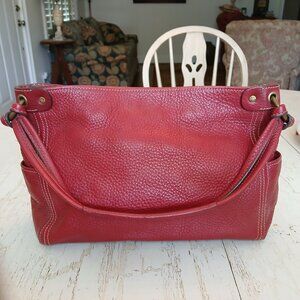 FOSSIL Red Pebbled Genuine Leather  Shoulder Bag  EUC